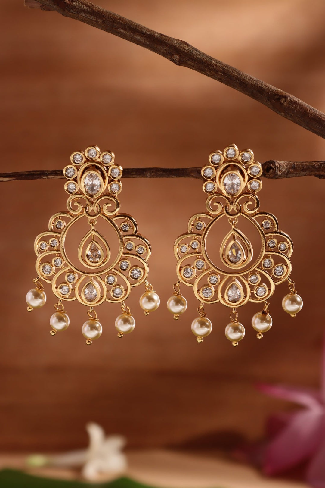 Varnya - White Stone Drop Earring - E1513