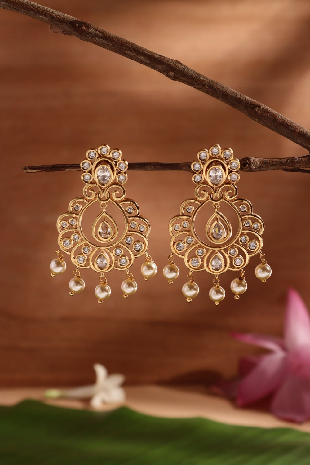 Varnya - White Stone Drop Earring - E1513