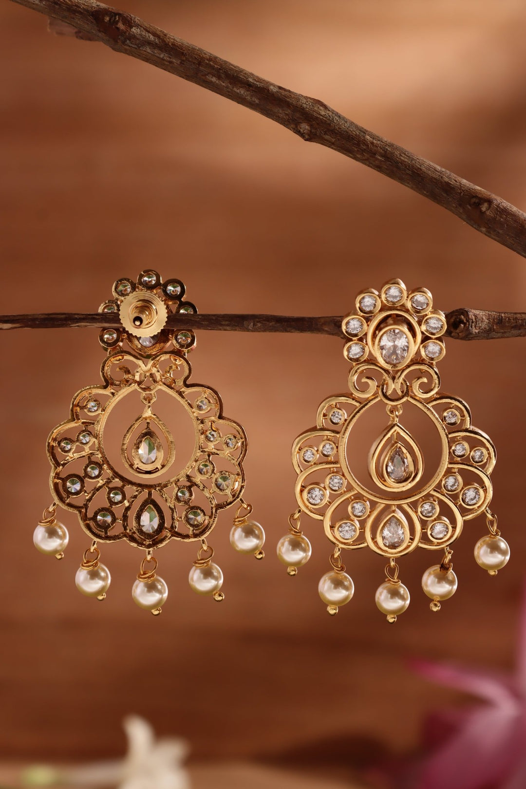 Varnya - White Stone Drop Earring - E1513