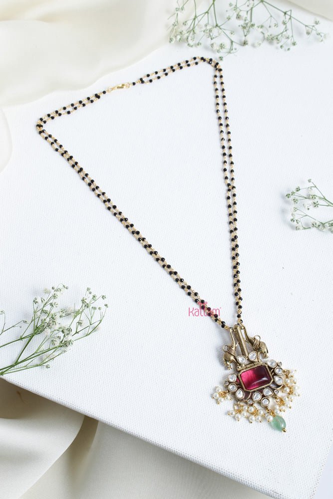 Victorian AD Black Crystal Beads Ruby Elepahant Chain - N2454