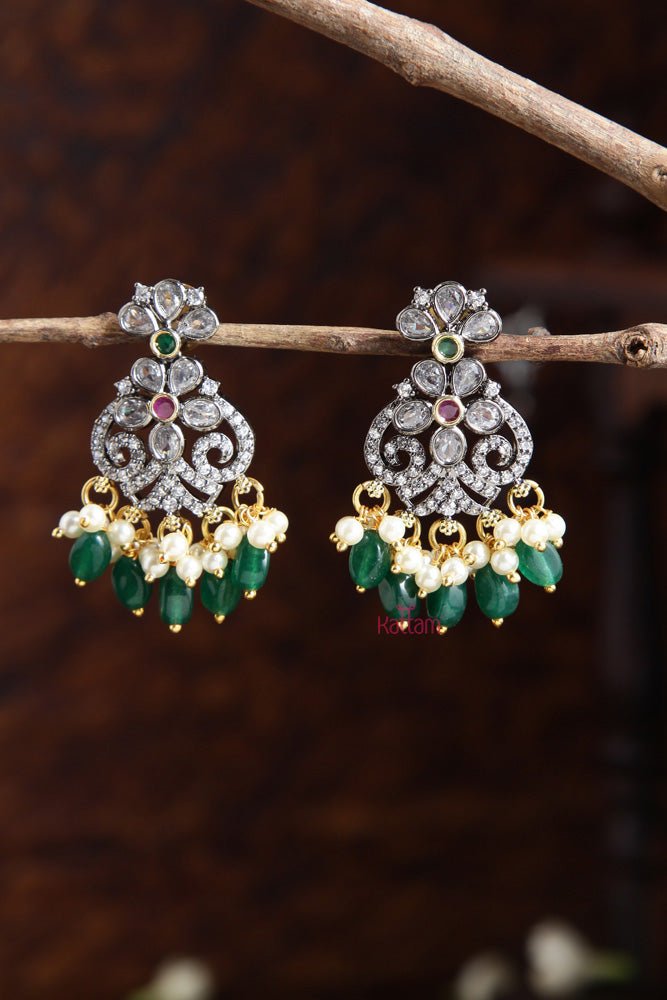 Victorian AD Centre Flower Earring - Dark Green - E499