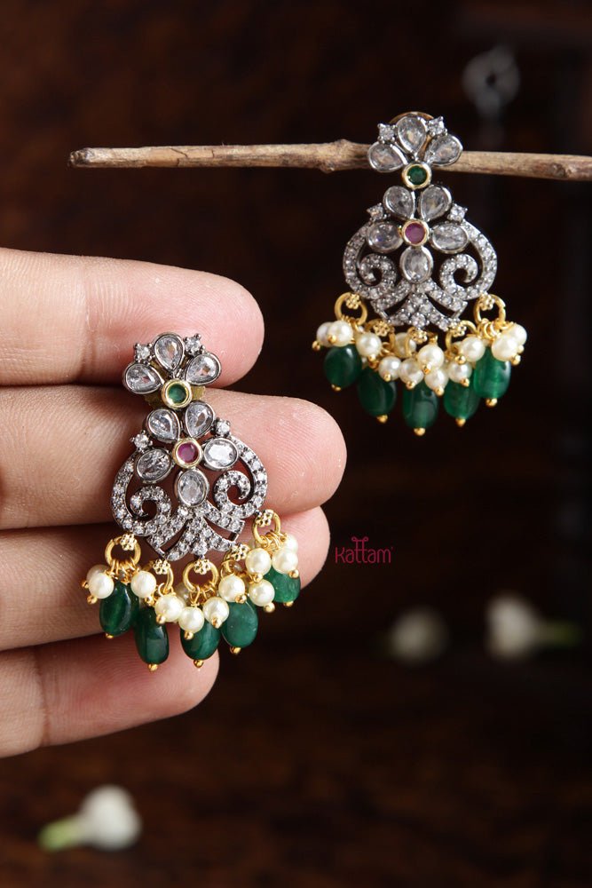 Victorian AD Centre Flower Earring - Dark Green - E499