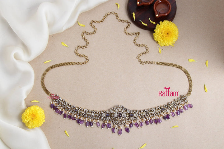 Victorian AD Flourish Semi Bridal Hip Chain - Purple - HB148