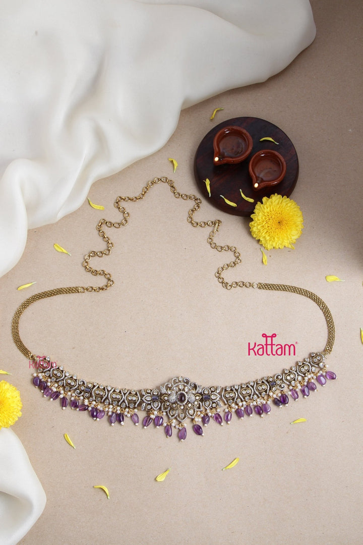 Victorian AD Flourish Semi Bridal Hip Chain - Purple - HB148