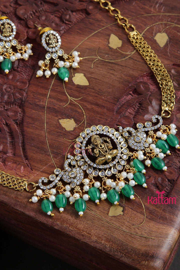 Victorian AD Ganesha Choker - Green - N6049