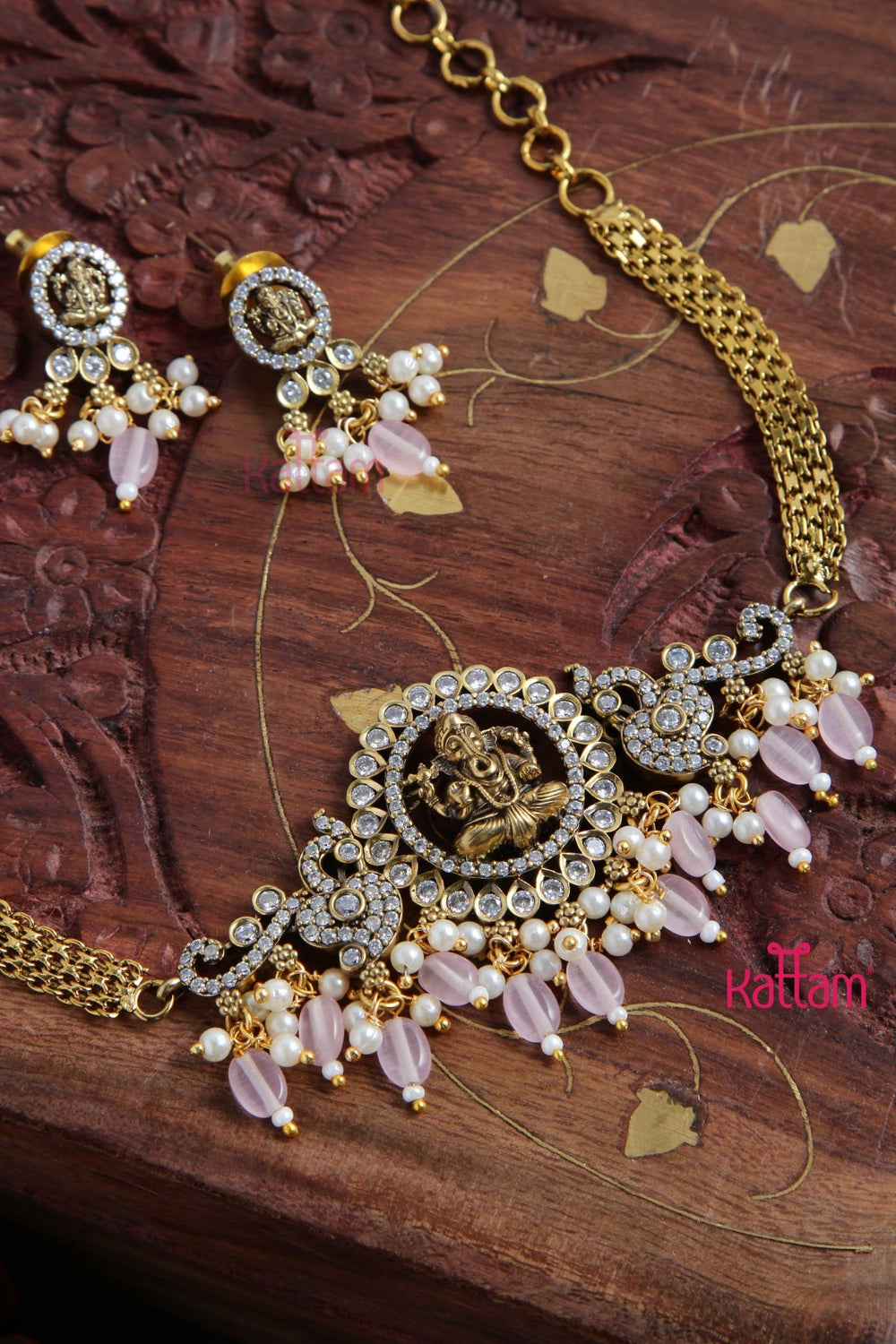 Victorian AD Ganesha Choker - Pastel Pink - N6047