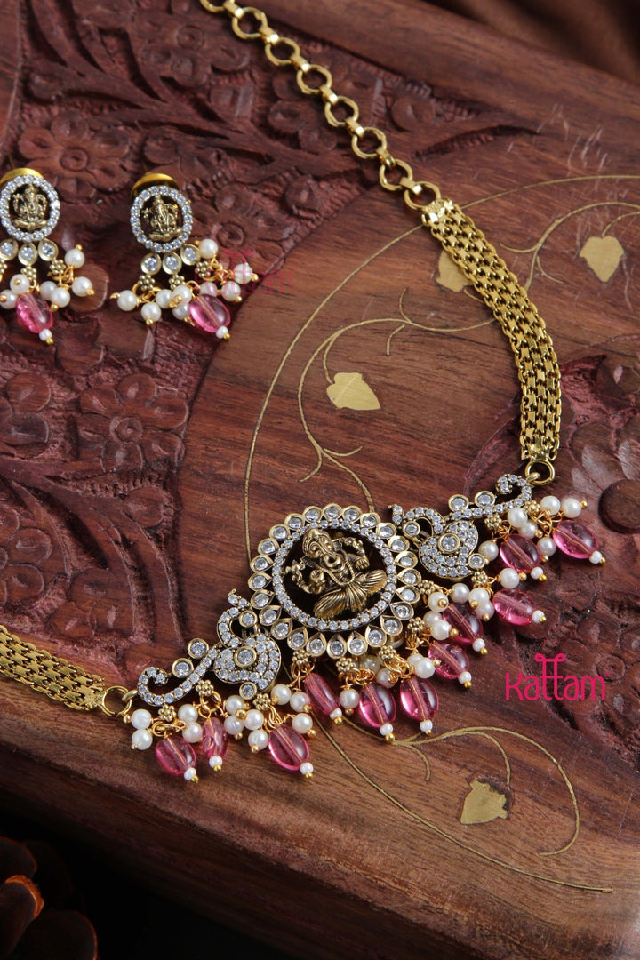 Victorian AD Ganesha Choker - Pink - N6050