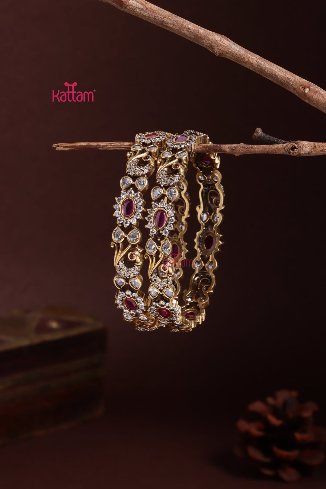 Victorian AD Oval Ruby Peacock Bangle - B593 - V4