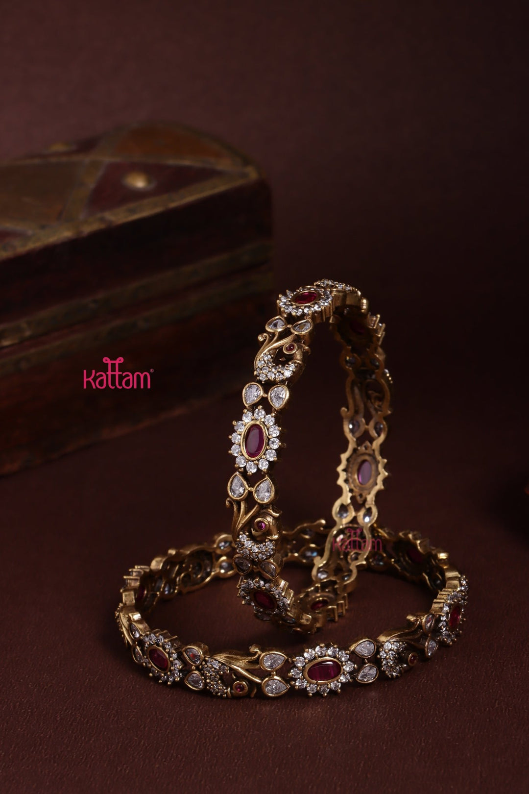 Victorian AD Oval Ruby Peacock Bangle - B593 - V4