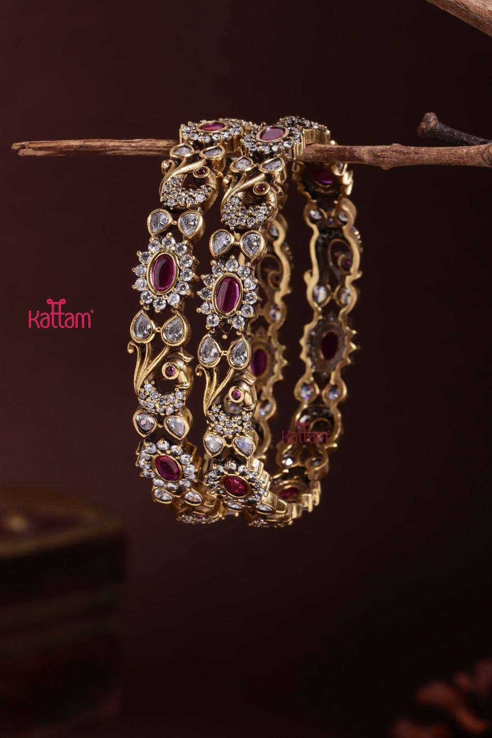 Victorian AD Oval Ruby Peacock Bangle - B593 - V4