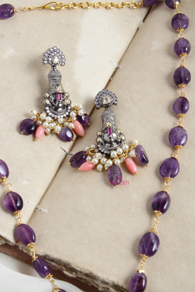 Victorian AD Perumal Pendant Purple Bead Mala - N2441