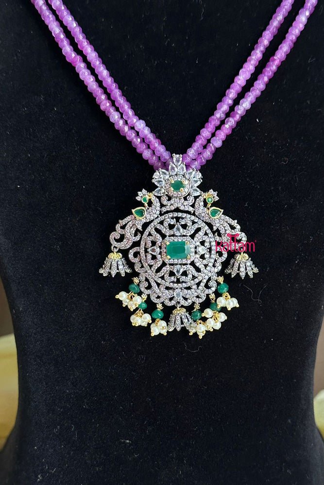 Victorian AD Stone Peacock Pendant Crystal Beads Chain ( No Earrings ) - N2261