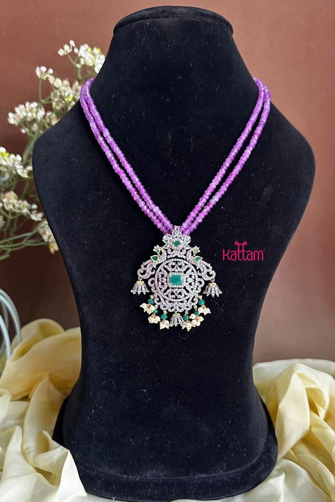 Victorian AD Stone Peacock Pendant Crystal Beads Chain ( No Earrings ) - N2261