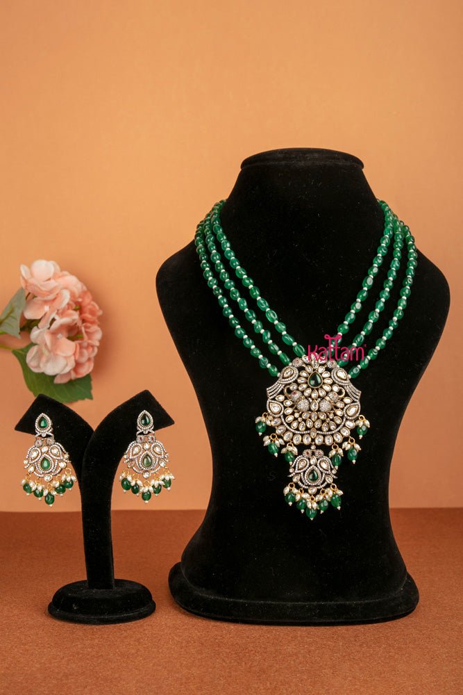 Victorian Diamond Double Pendant Emerald Mala - N2079