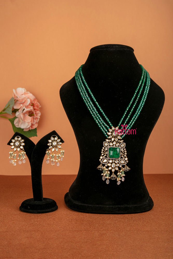 Victorian Diamond Pastel & Green Beads Mala - N2076