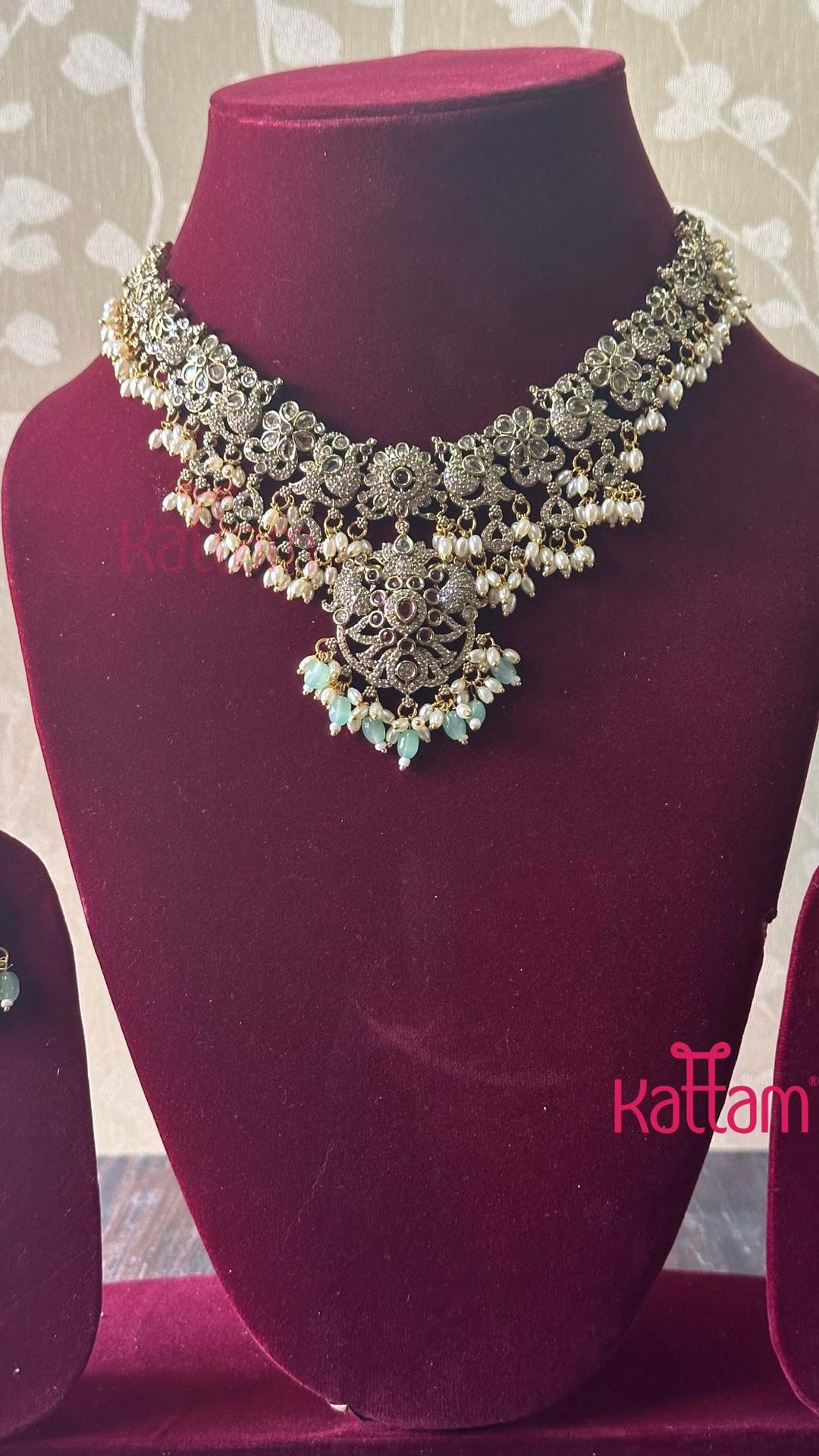 Victorian Diamond Peacock Semi Bridal Necklace - N5054