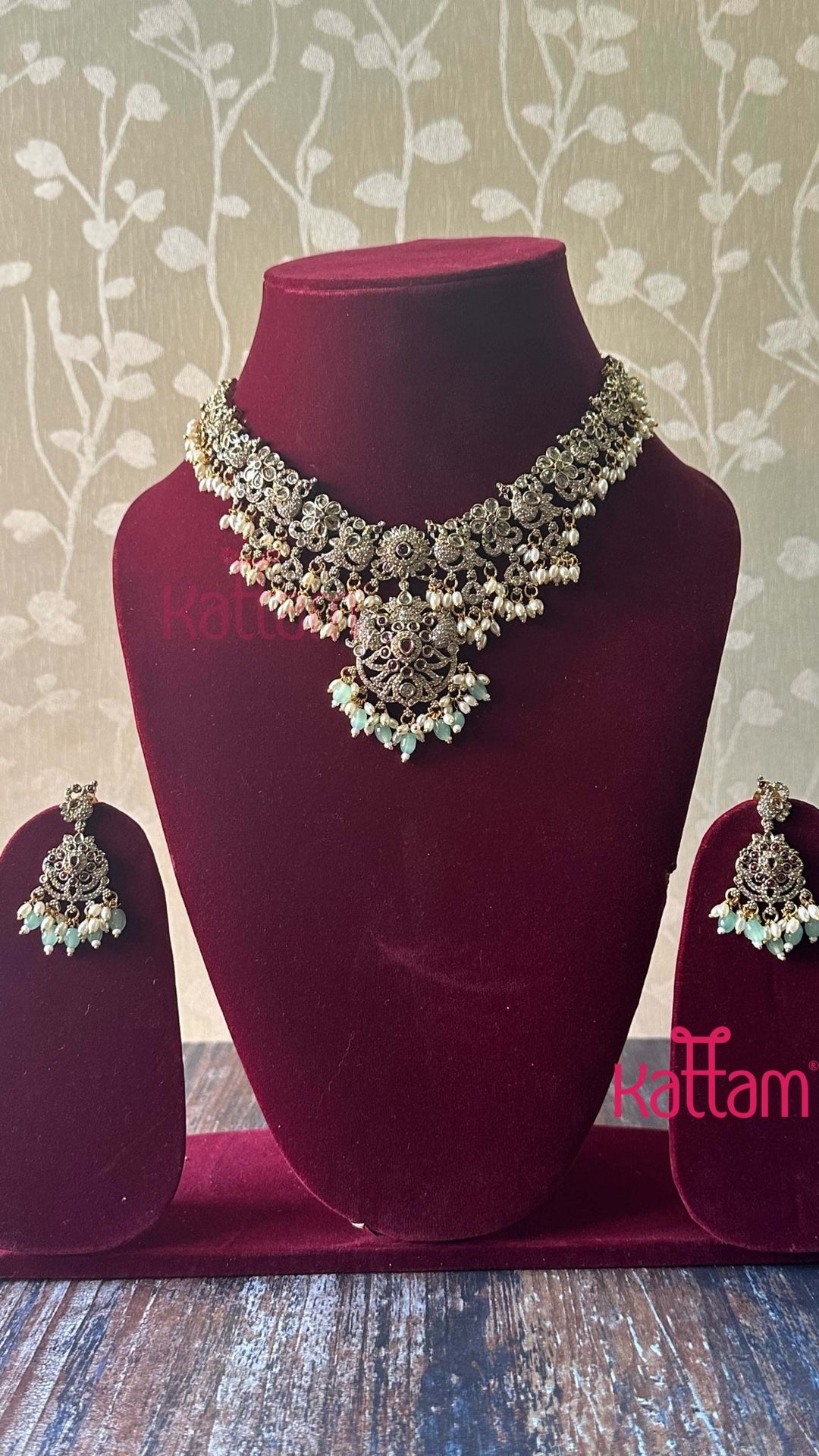 Victorian Diamond Peacock Semi Bridal Necklace - N5054