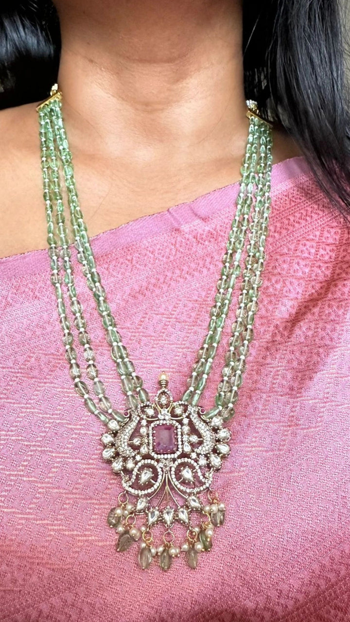 Victorian Diamond Stone Green Bead Haram - N2616