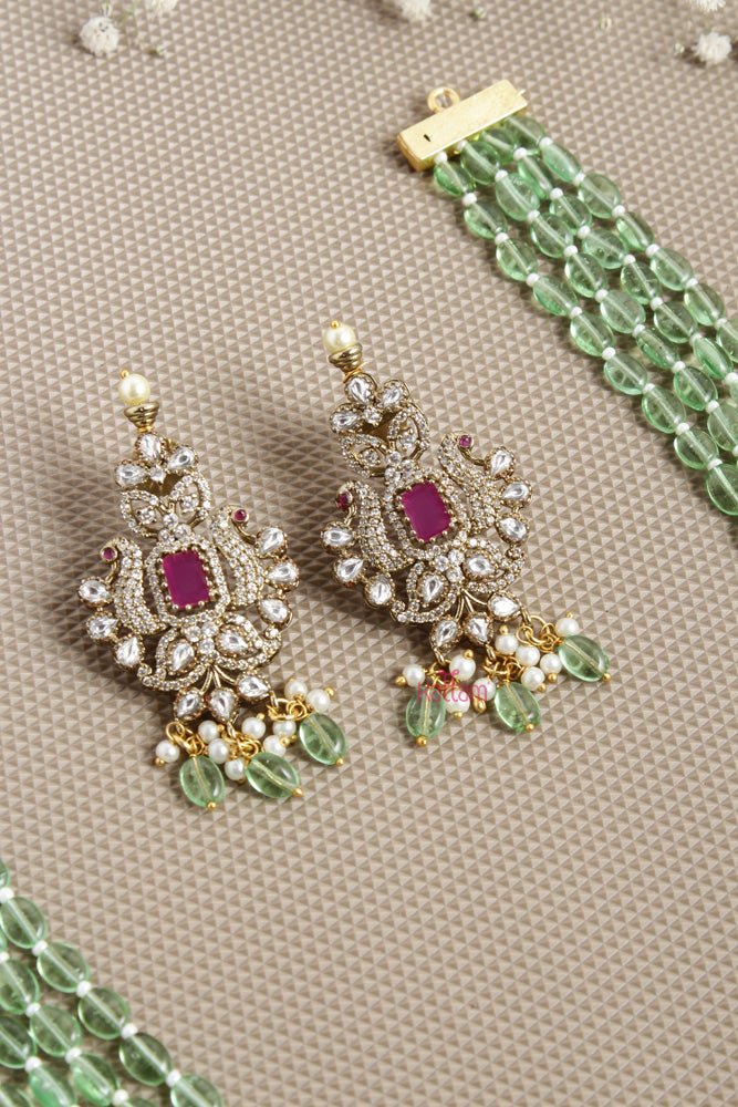 Victorian Diamond Stone Green Bead Haram - N2616