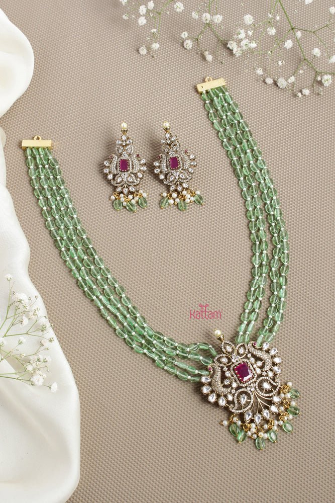 Victorian Diamond Stone Green Bead Haram - N2616