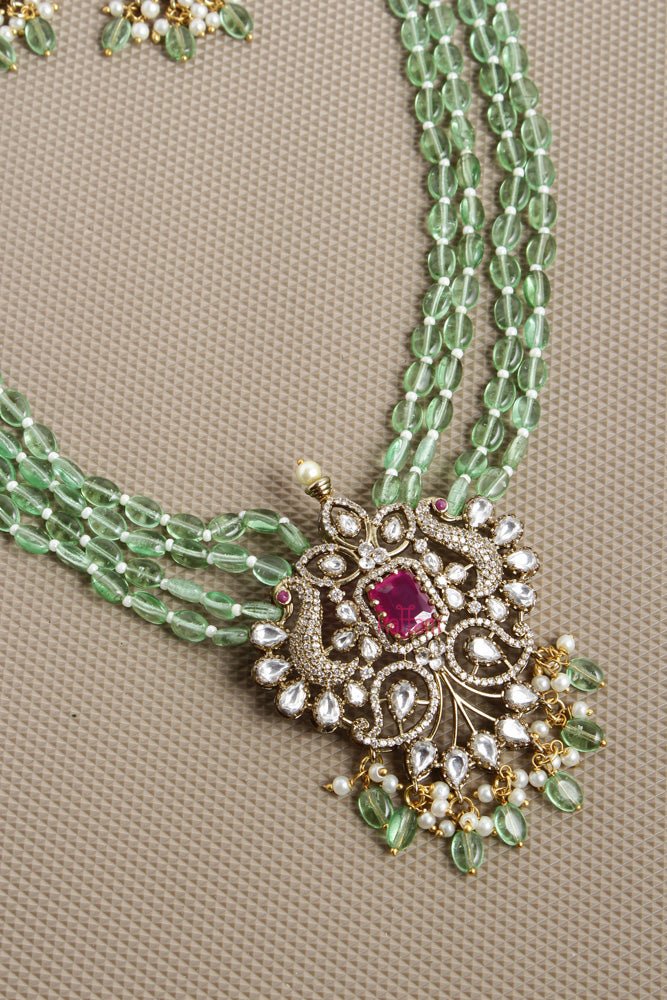 Victorian Diamond Stone Green Bead Haram - N2616