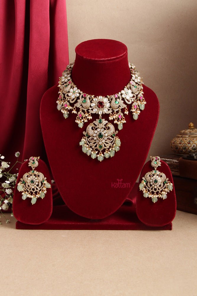 Victorian Diamond Stone Semi Bridal Necklace - N6001