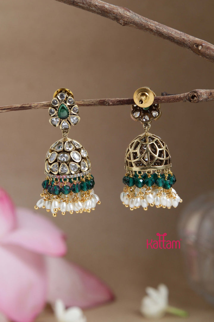 Victorian Green Beaded Jhumka - E887