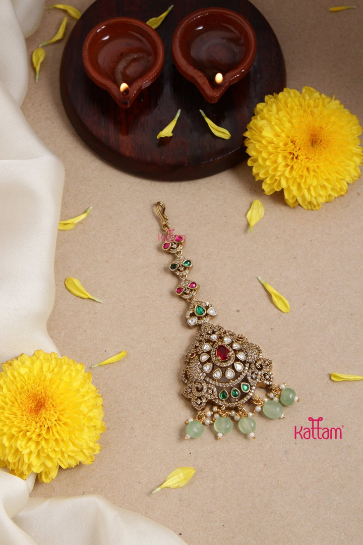 Victorian Peacock Maangtika - Ruby - MT122