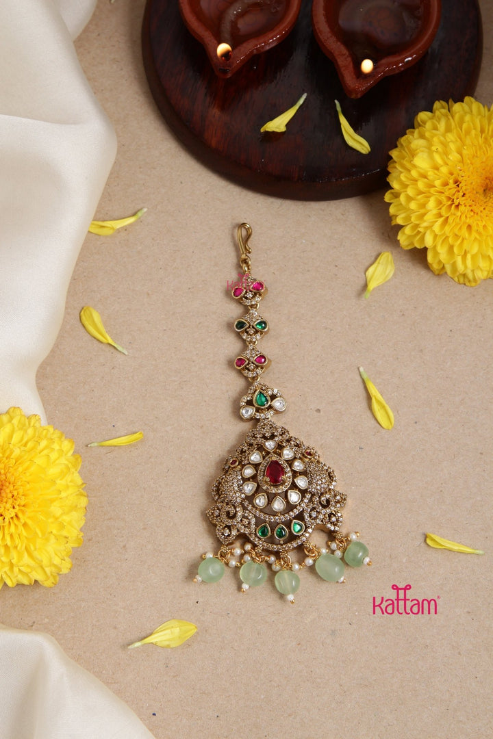 Victorian Peacock Maangtika - Ruby - MT122