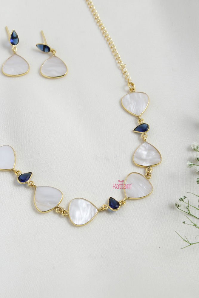 Visha - Mop Glossy Blue Stone Necklace - N2464