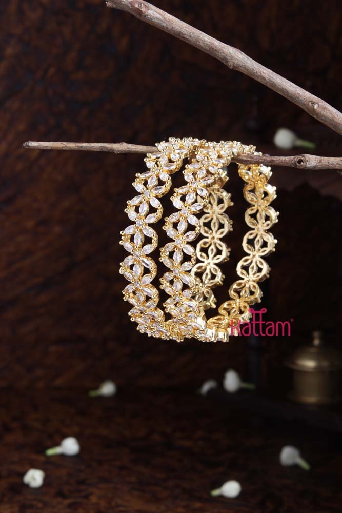 White Floral Stone Bangle - B438 - V4