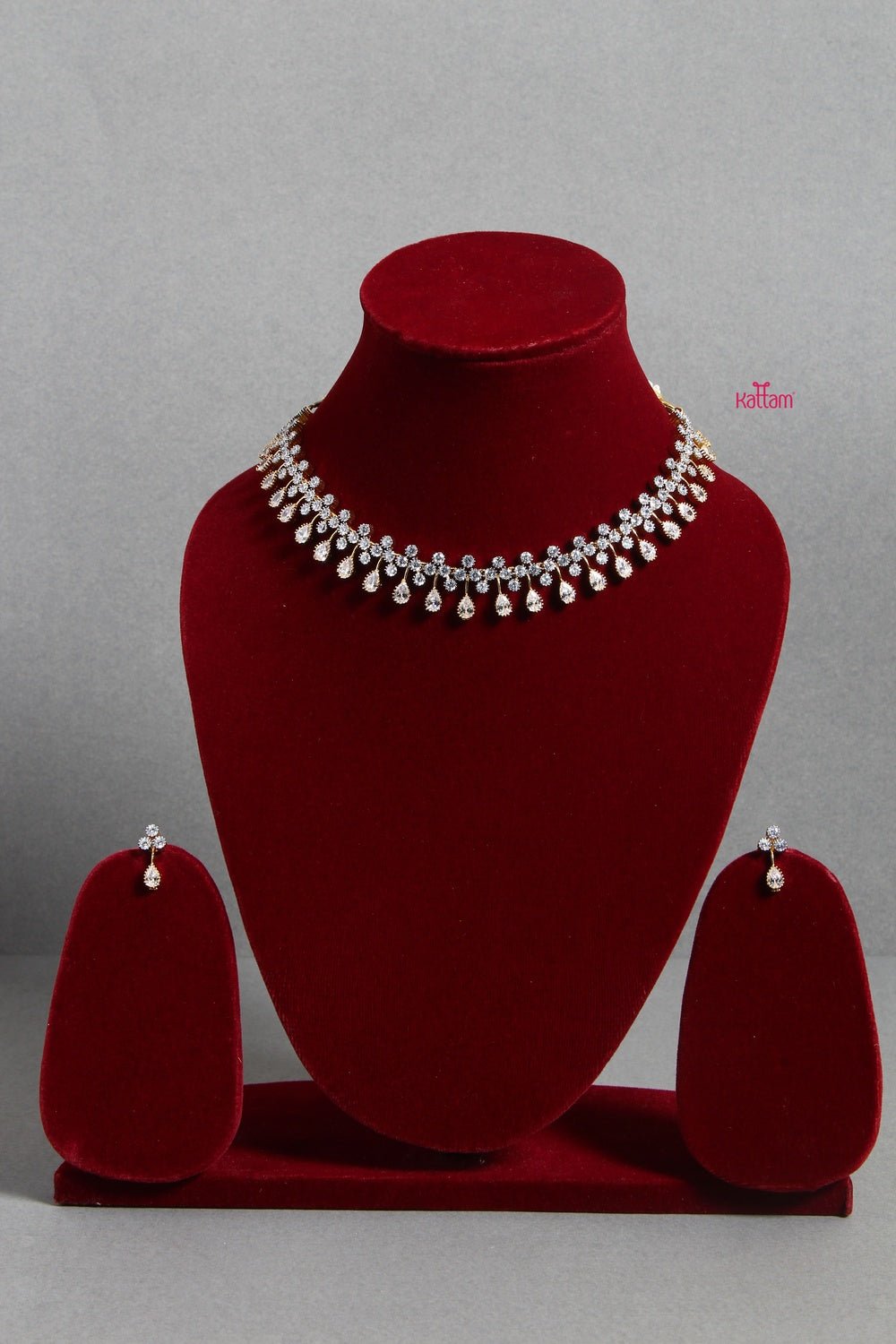 White Gold Tear Drop AD Choker - N1322