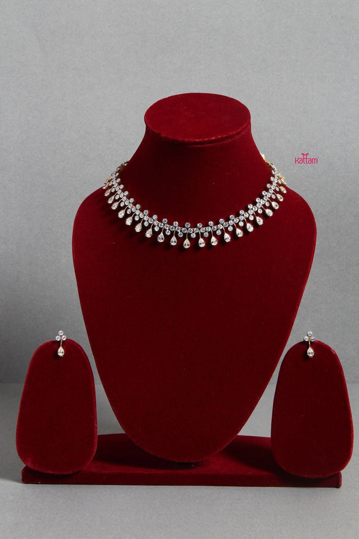 White Gold Tear Drop AD Choker - N1322