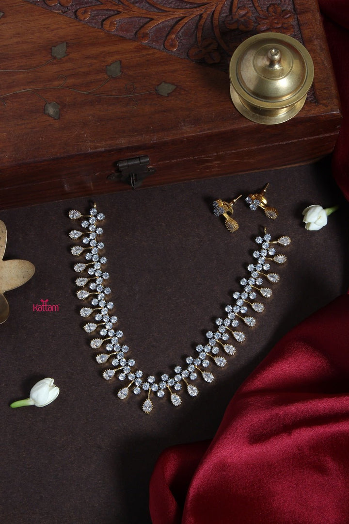 White Gold Tear Drop AD Choker - N1322