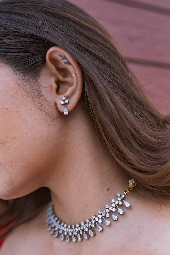 White Gold Tear Drop AD Choker - N1322