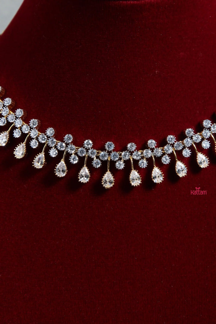 White Gold Tear Drop AD Choker - N1322