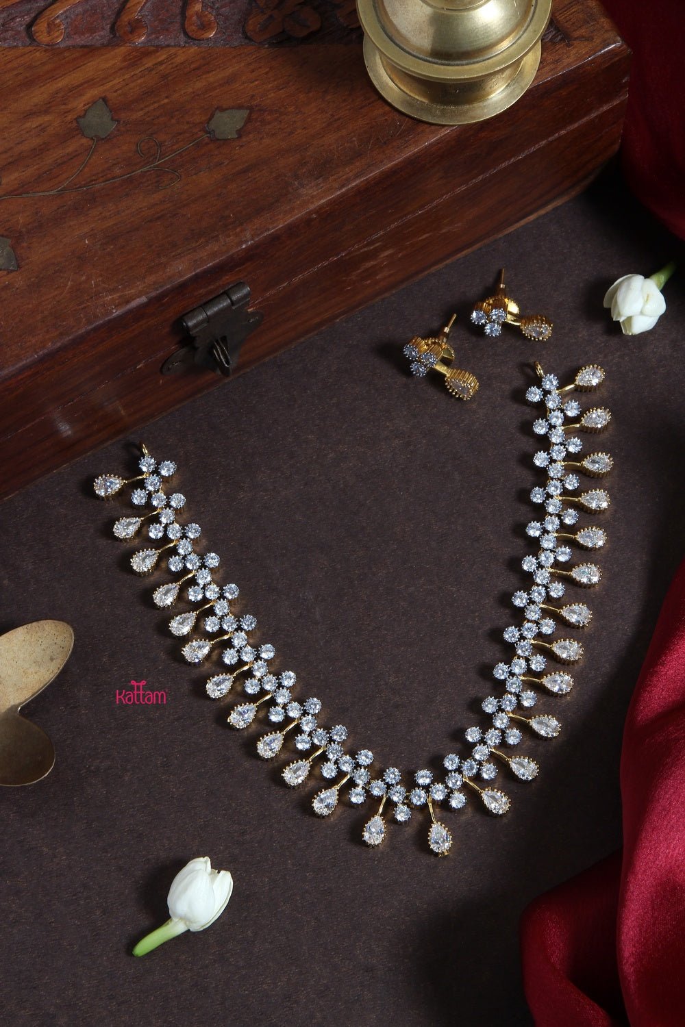 White Gold Tear Drop AD Choker - N1322