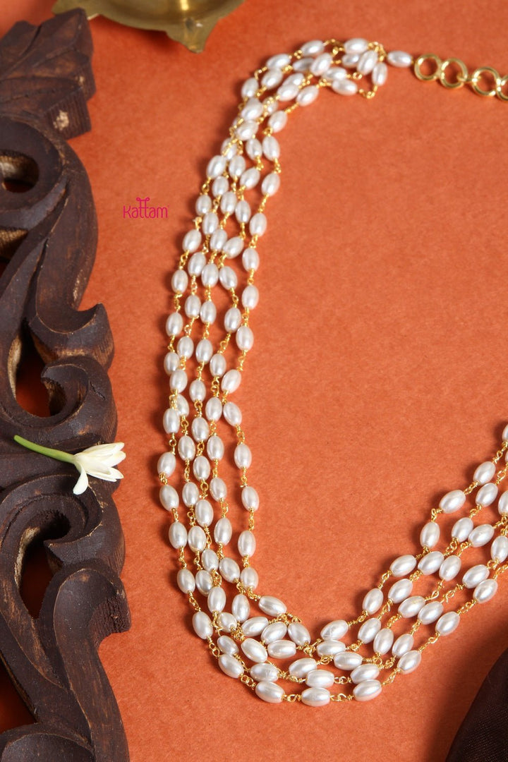 White Rice Pearl - 5 Line 18 Inch ( No Earring ) - N1355
