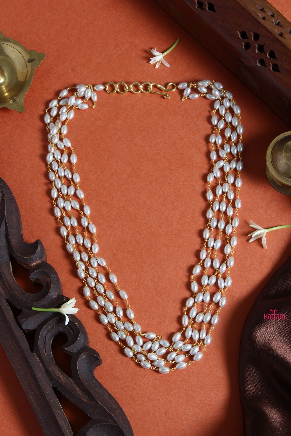 White Rice Pearl - 5 Line 18 Inch ( No Earring ) - N1355