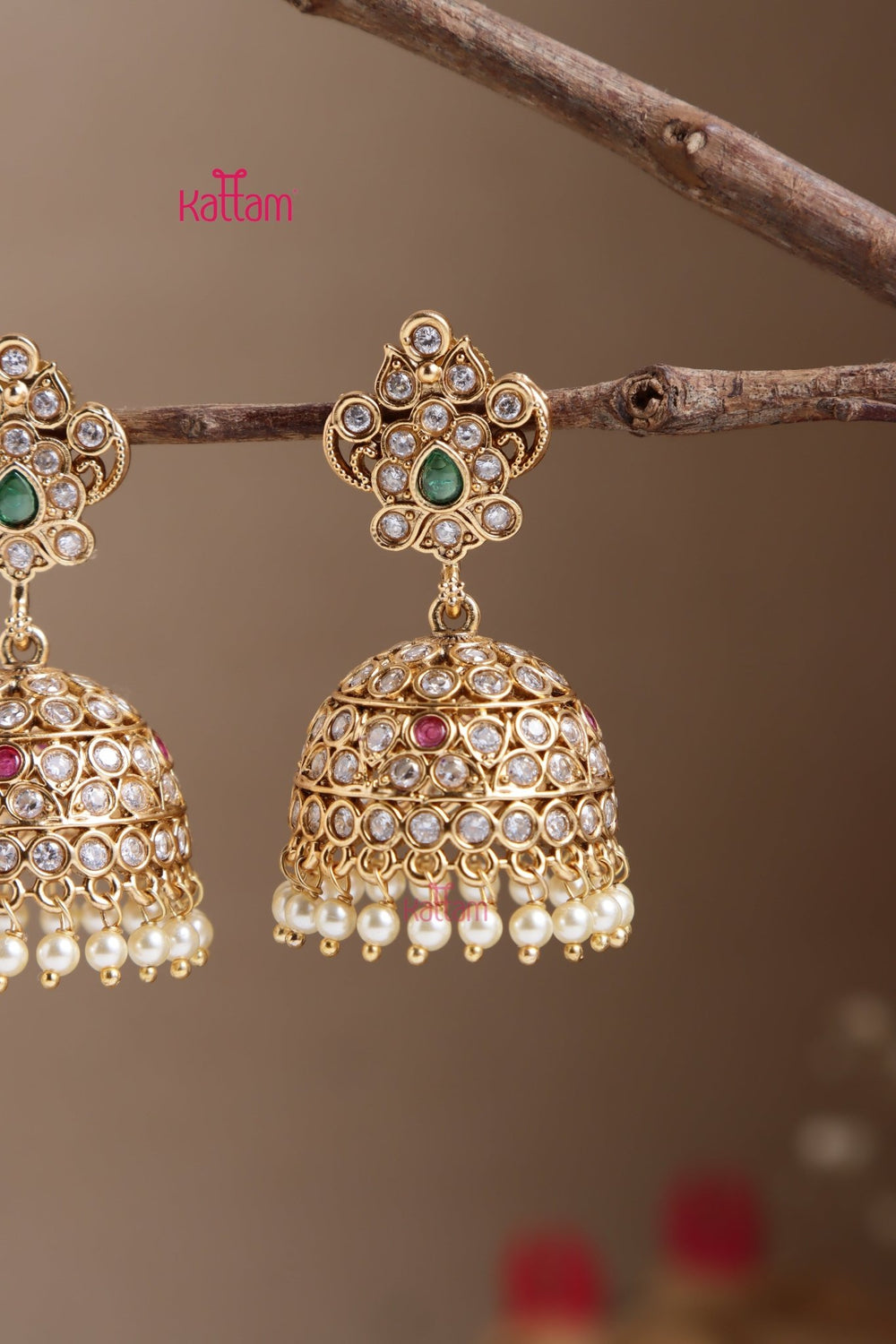 White Stone Bold Jhumka - E1058