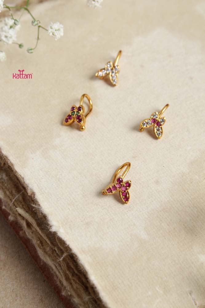 White Stone Butterfly Pressing Style Nose Pin - NP006