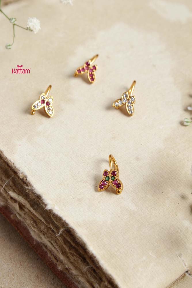 White Stone Butterfly Pressing Style Nose Pin - NP007