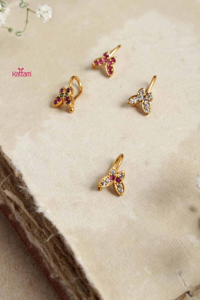 White Stone Butterfly Pressing Style Nose Pin - NP008
