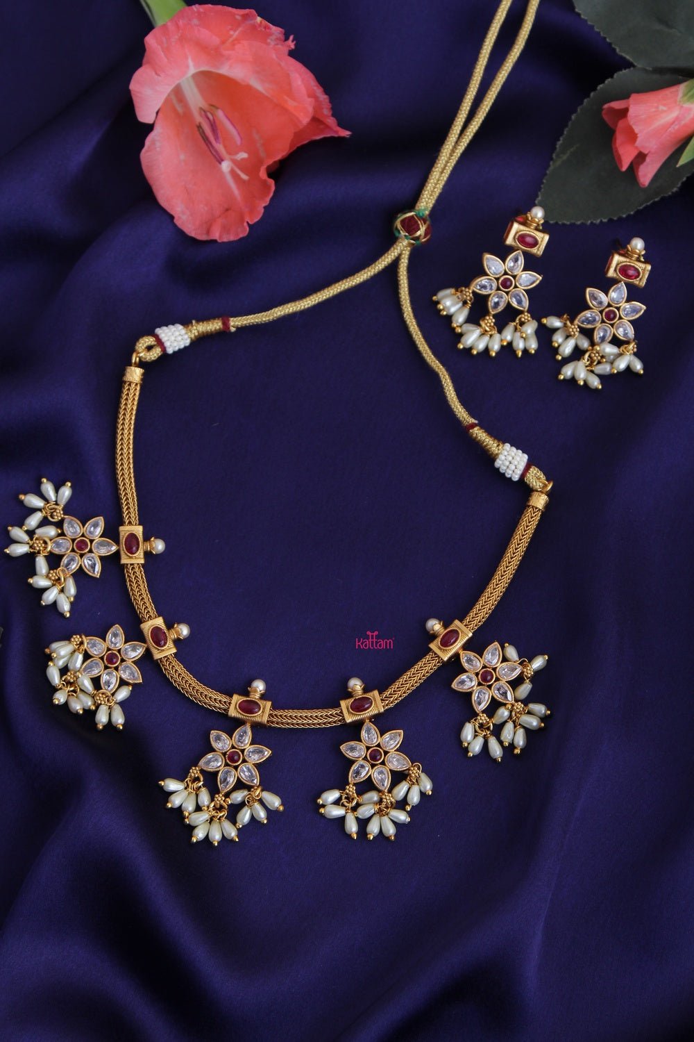 White Stone Floral Choker - N1003