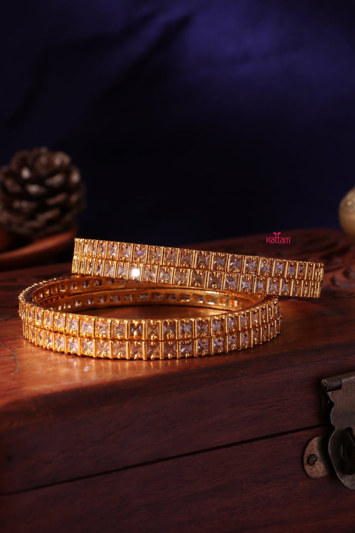 White Stone Square Bangles Set of 4 Pcs - B042