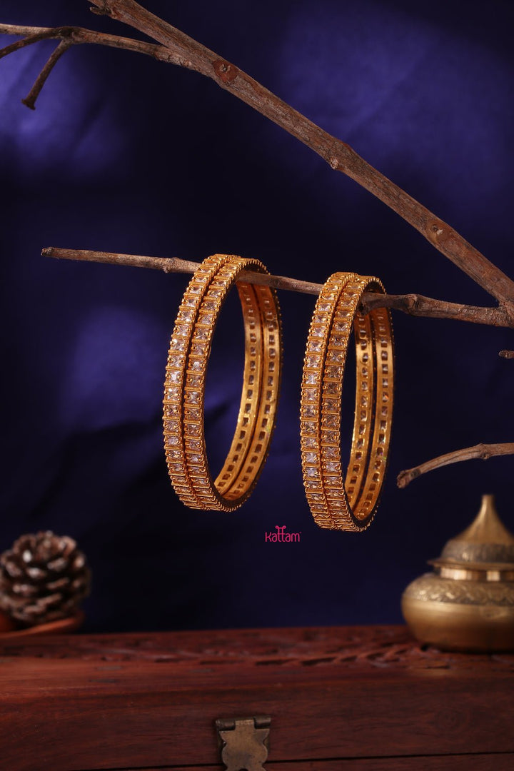 White Stone Square Bangles Set of 4 Pcs - B042