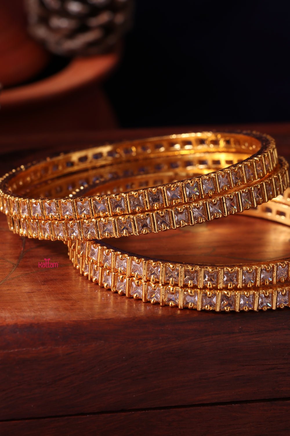 White Stone Square Bangles Set of 4 Pcs - B042