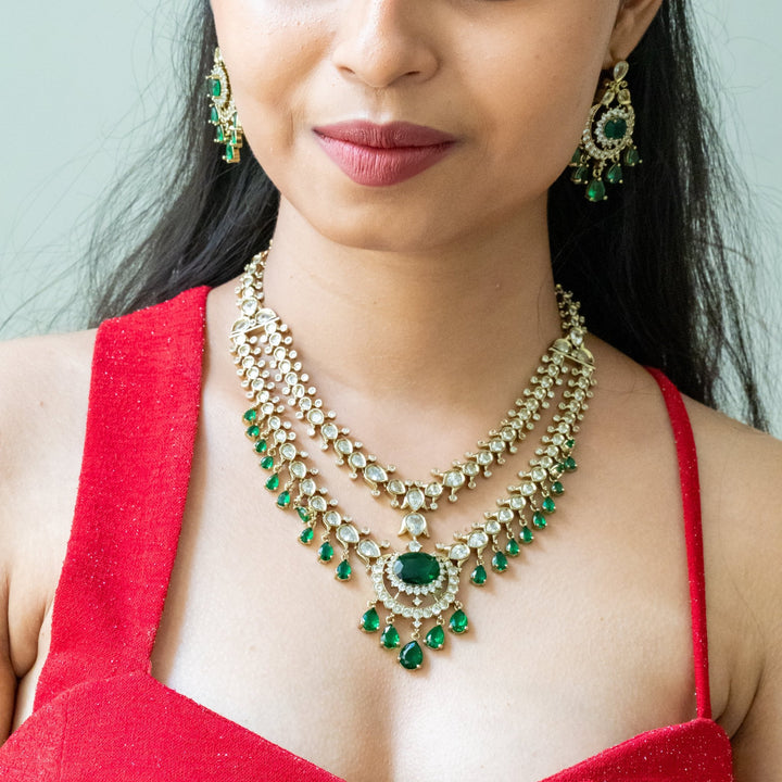 Zaveri - AD Layered Green Necklace - N5209