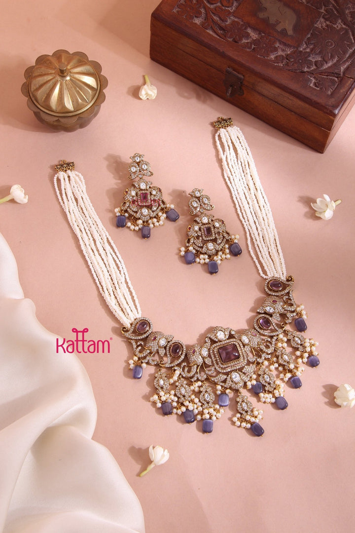 Zyana - Victorian Elephant Purple Beaded Necklace - N6157