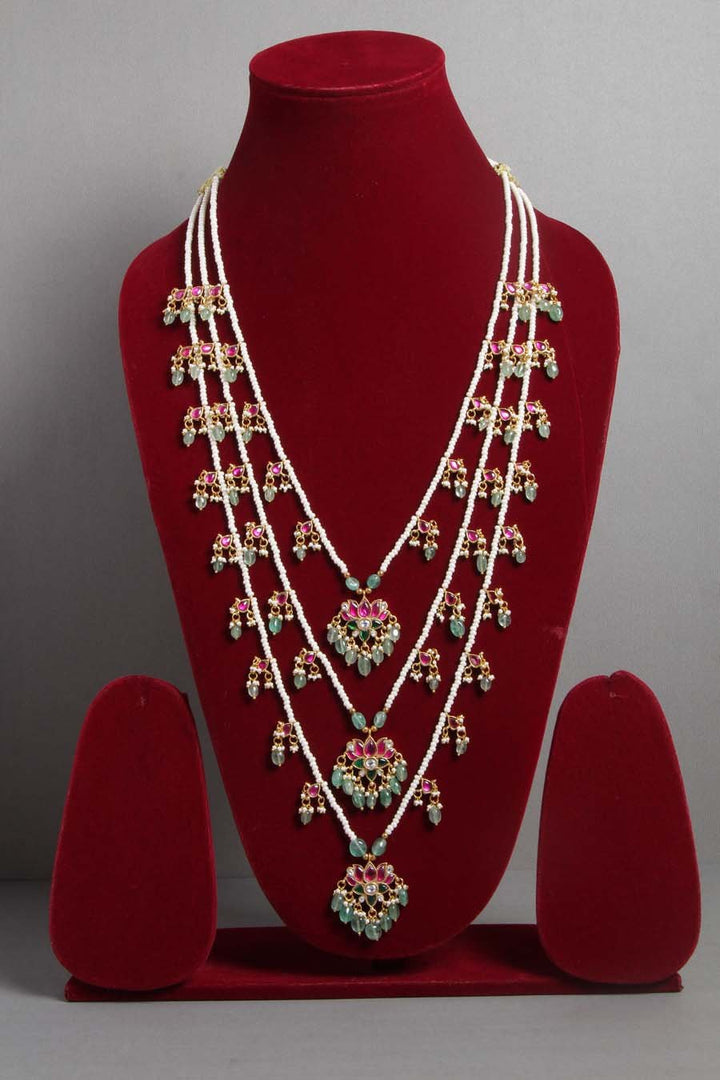 3 Layer Lotus Kundan Panchalada Haram Design 2 - N1368